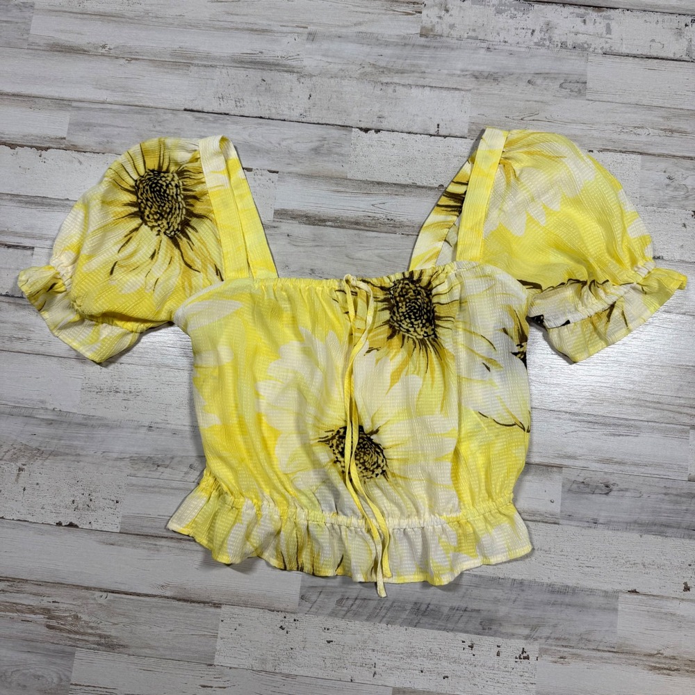 H&M Sunflower Print Square Neck Smocked Crop Top Yellow Size‎ Small